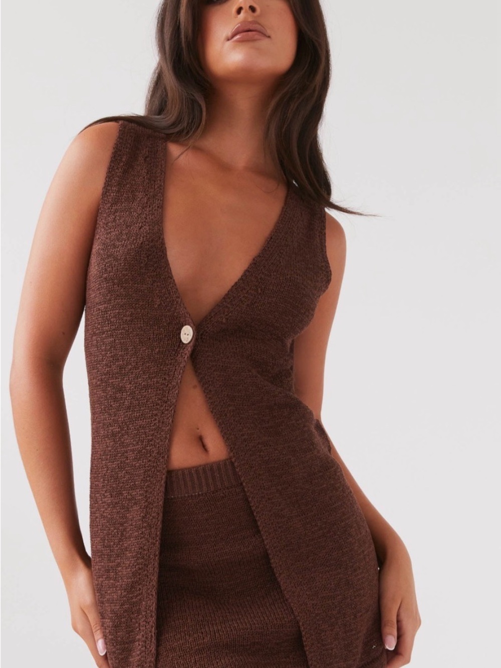 Peppermayo Brown Knit Vest & Skirt Set